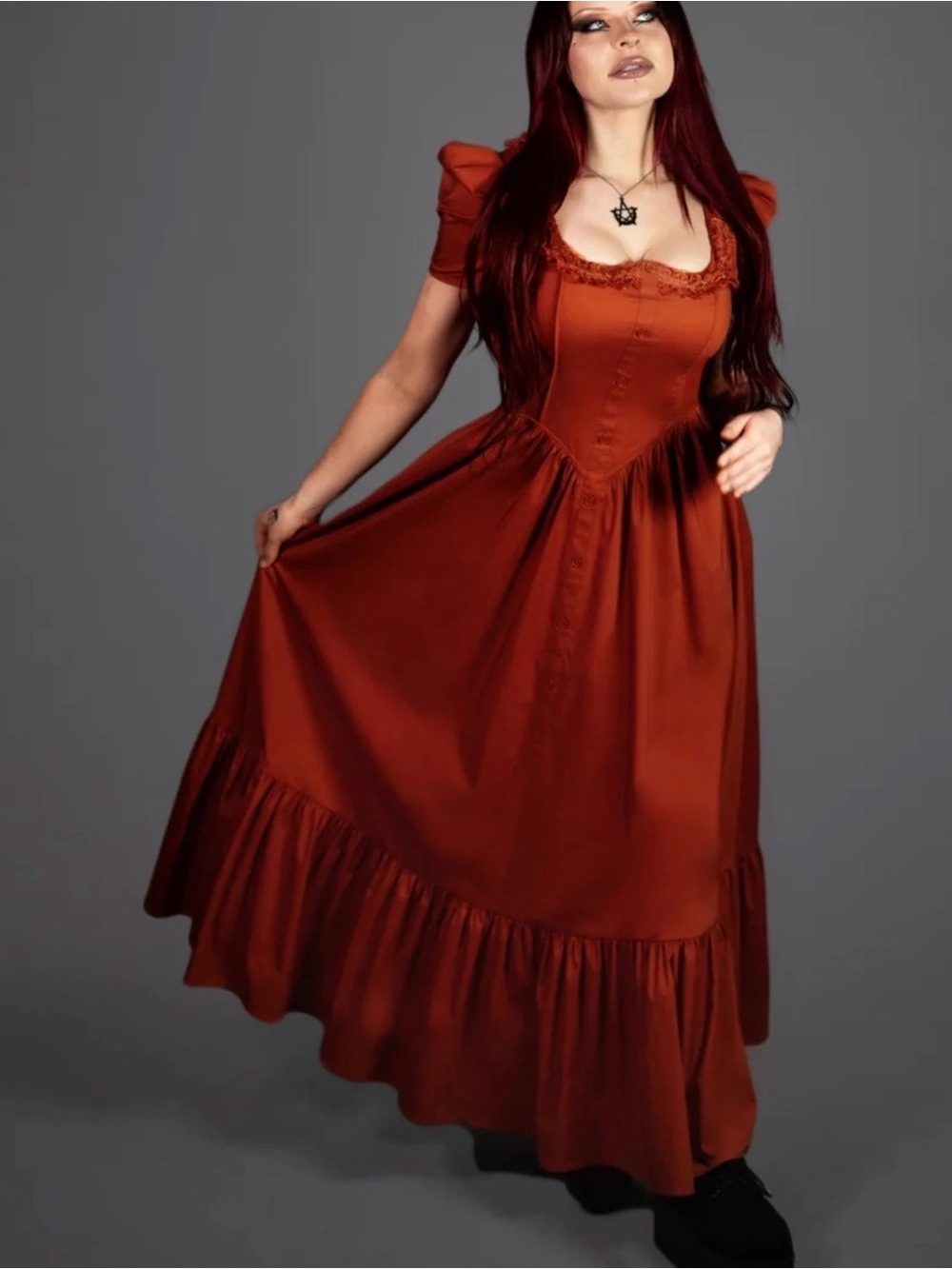 NWT Lively Ghosts Brule Burnt Orange Colored Dress with Puff Sleeves